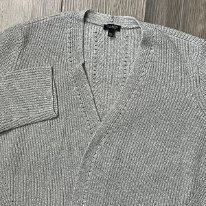 Talbots Cardigan Women's 2XP Gray Open Front Rayon Nylon Casual Long Sleeve